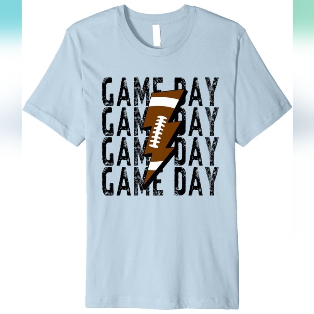 Powder Blue Game Day Football Lightning Bolt Tee - NWOT